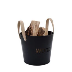 Rowan Small Leather Handled Fireside Wood Bucket Classic Style Iron Suede -Heating Equipment 77515318 3