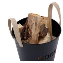 Rowan Small Leather Handled Fireside Wood Bucket Classic Style Iron Suede -Heating Equipment 77515318 4