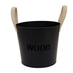 Rowan Small Leather Handled Fireside Wood Bucket Classic Style Iron Suede -Heating Equipment 77515318 5