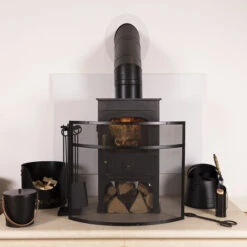 Hornbeam Fireguard Iron Contemporary Curved Design Black Boarder Silver Mesh