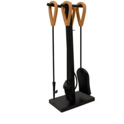 Crabapple Fireside Companion Set Iron Rectangular Base Leather Finish Handles -Heating Equipment 77515327 3