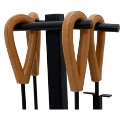 Crabapple Fireside Companion Set Iron Rectangular Base Leather Finish Handles -Heating Equipment 77515327 5