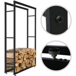 Melko Firewood Rack Firewood Rack Firewood Stand Height-adjustable Feet Iron Black 150x100cm Firewood Rack Firewood Holder