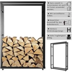 Melko Firewood Rack Firewood Rack Firewood Stand Height-adjustable Feet Iron Black 150x100cm Firewood Rack Firewood Holder -Heating Equipment 78324743 3