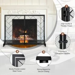 Large Flat 2 Doors Fireplace Screen Gate Large Spark Fire Guard Mesh Protector -Heating Equipment 78900339 4