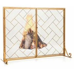 Large Flat 2 Doors Fireplace Screen Gate Large Spark Fire Guard Mesh Protector