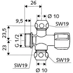 Schell Comfort Angle Valve With 2 Outlets And Handle (049910699) -Heating Equipment 82118430 3