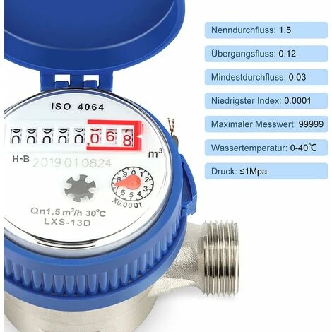 GDRHVFD 1/2" Water Meter Flow Cold Water Meter With Copper Fittings Qn 1.5 M3/H Water Flow Meter For Home And Garden, Antifreeze And Uv Protection 5 GDRHVFD 1/2" Water Meter Flow Cold Water Meter With Copper Fittings Qn 1.5 M3/H Water Flow Meter For Home And Garden, Antifreeze And Uv Protection - Image 3