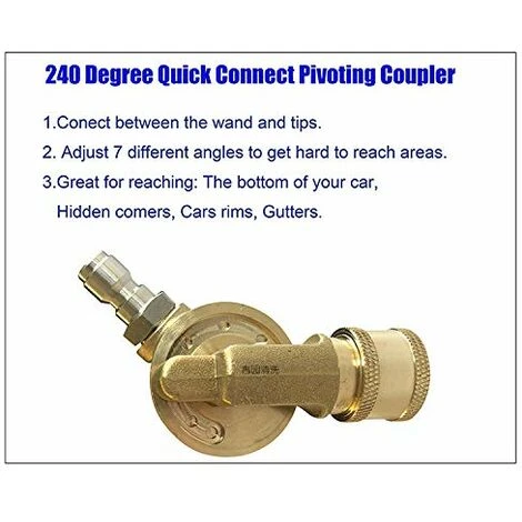 Brass Swivel Pressure Washer Nozzle Adapter, 1/4 Quick Disconnect, 240 Degree, 7 Adjustable Angles, 4500 PSI 6 Brass Swivel Pressure Washer Nozzle Adapter, 1/4 Quick Disconnect, 240 Degree, 7 Adjustable Angles, 4500 PSI - Image 4