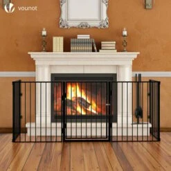 VOUNOT 5 Panel Metal Fire Guard, Hearth Gate, Foldable Grille Extra Wide 300 Cm, Black -Heating Equipment 90586288 3