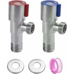 2 PCS 304 Stainless Steel Faucet Angle Valve Metal Angle Control Valve Universal Angle Valve With Waterproof Tape For Sink Faucet, Toilet, Water Heater