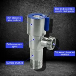 2 PCS 304 Stainless Steel Faucet Angle Valve Metal Angle Control Valve Universal Angle Valve With Waterproof Tape For Sink Faucet, Toilet, Water Heater -Heating Equipment 91891730 3