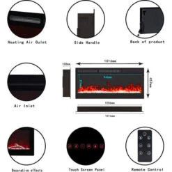 40 Inch 14 LED Colours Electric Wall Recessed Fireplace Mounted Free Standing Black -Heating Equipment 92179576 3