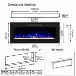 40 Inch 14 LED Colours Electric Wall Recessed Fireplace Mounted Free Standing Black -Heating Equipment 92179576 4