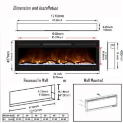 50 Inch 14 LED Colours Electric Wall Recessed Fireplace Mounted Free Standing Black -Heating Equipment 92400627 4