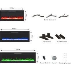 Acezanble 40 Inch Electric Fireplace 14 LED Colours Wall Mounted Heater Black -Heating Equipment 92672434 4