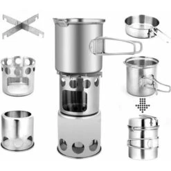 Camping Set Outdoor Pot Portable Stainless Steel Camping Pot Set Camping Walking Pot With Wood Burning Stove