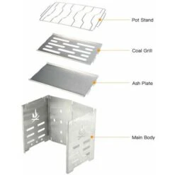 Potable Stainless Steel Collapsible Wood Stove Outdoor Wood Burning Camp Stove With Liquor Tray And Bellows For Picnic BBQ,Silver, -Heating Equipment 95999389 4