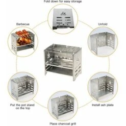 Potable Stainless Steel Collapsible Wood Stove Outdoor Wood Burning Camp Stove With Liquor Tray And Bellows For Picnic BBQ,Silver, -Heating Equipment 95999389 5