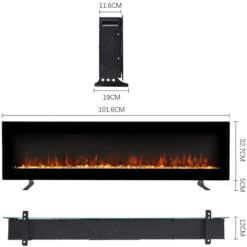 Livingandhome 40 Inch Wall Mounted Freestanding Electric Fireplace 9 Flame Colors With Remote Control -Heating Equipment 97242877 5