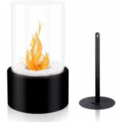 Personal Mini Fireplace, Round Alcohol Fireplace, Real Fire Landscape Decor Tabletop Bio-Ethanol Fireplace, Desktop Fire Pit, For Outdoor/Indoor 16.5 X 16.5 X 27.5 Cm, Black