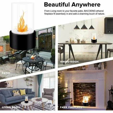 Personal Mini Fireplace, Round Alcohol Fireplace, Real Fire Landscape Decor Tabletop Bio-Ethanol Fireplace, Desktop Fire Pit, For Outdoor/Indoor 16.5 X 16.5 X 27.5 Cm, Black 4 Personal Mini Fireplace, Round Alcohol Fireplace, Real Fire Landscape Decor Tabletop Bio-Ethanol Fireplace, Desktop Fire Pit, For Outdoor/Indoor 16.5 X 16.5 X 27.5 Cm, Black - Image 2