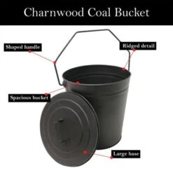 JVL Charnwood Fireside Lidded Coal Bucket Log Holder With Handles -Heating Equipment 9832820 4