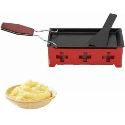 Cheese Raclette Expandable Non-Stick Cheese Rotaster Baking Sheet Iron Metal Plate Cheese Melter Accessory - Baking Tray + Red Baking Tray + Spatula