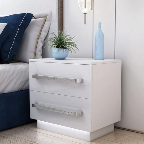 Fitprobo Modern LED Light 2 Drawers Nightstand Storage Shelf Bedside End Table Cabinet With Handle 4 Fitprobo Modern LED Light 2 Drawers Nightstand Storage Shelf Bedside End Table Cabinet With Handle - Image 2