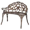 Fitprobo 38.5" Cast Aluminum Metal Park Bench, Outdoor Bench With Floral Rose, Front Porch Outdoor Furniture For Patio, Decorative Park, Lawn, Yard (Copper)