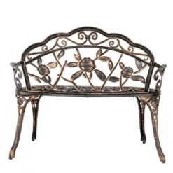 Fitprobo 38.5" Cast Aluminum Metal Park Bench, Outdoor Bench With Floral Rose, Front Porch Outdoor Furniture For Patio, Decorative Park, Lawn, Yard (Copper) -Heating Equipment 99615705 4